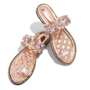 Rose gold embellished stone slip-on sandals